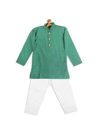 VASTRAMAY SISHU Boy's Green Striped Pure Cotton Kurta With Pyjama Set