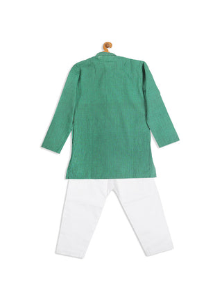 VASTRAMAY SISHU Boy's Green Striped Pure Cotton Kurta With Pyjama Set
