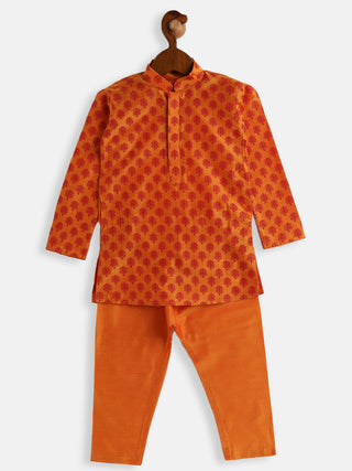 VASTRAMAY SISHU Boys Orange Cotton Blend Kurta Pyjama Set
