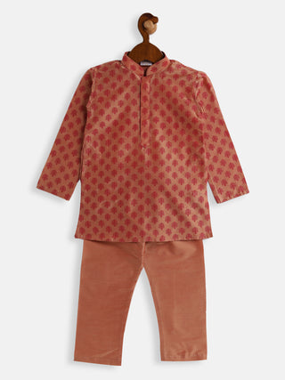 VASTRAMAY SISHU Boys Pink Cotton Blend Kurta Pyjama Set