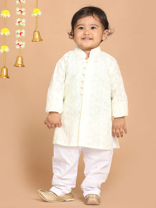VASTRAMAY SISHU Boy's Yellow Chikankari Pure Cotton Kurta With Pyjama Set