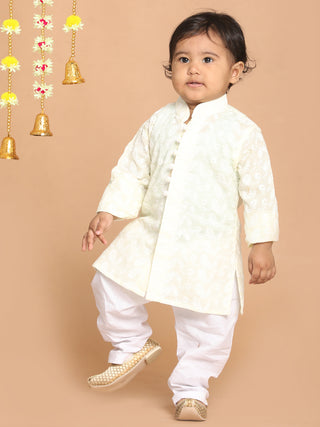 VASTRAMAY SISHU Boy's Yellow Chikankari Pure Cotton Kurta With Pyjama Set