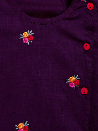 VASTRAMAY SISHU Boy's Purple Floral Motif Embroidered Kurta and Red Dhoti Set