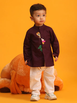 VASTRAMAY SISHU Boy's Purple and White Cotton Kurta Pyjama Set