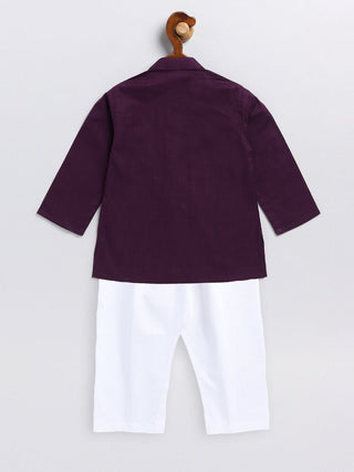 VASTRAMAY SISHU Boy's Purple and White Cotton Kurta Pyjama Set