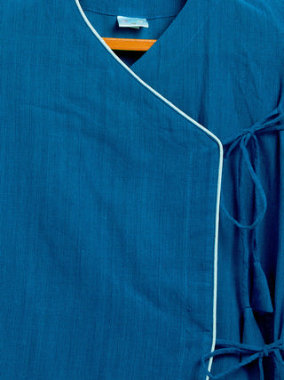 VASTRAMAY SISHU Boy's Blue Angrakha Style Krishna Kurta and White Dhoti Set