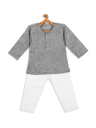 VASTRAMAY SISHU Boys' Grey Cotton Kurta and White Pyjama Set