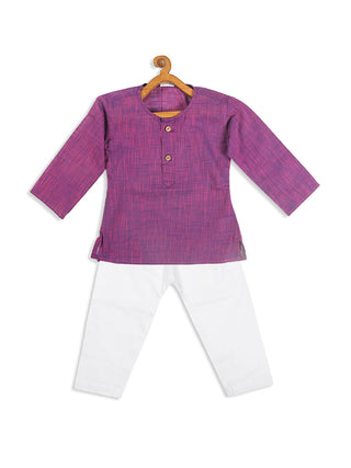 VASTRAMAY SISHU Boys' Purple Cotton Kurta and White Pyjama Set