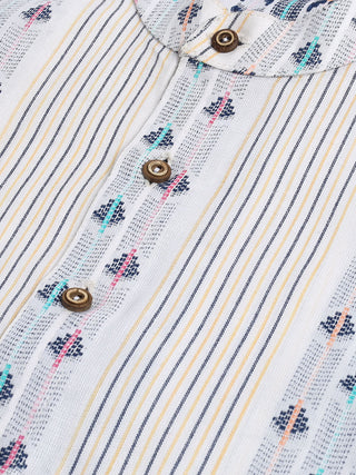 VASTRAMAY SISHU Boy's White Woven Design Cotton Kurta Pyjama Set