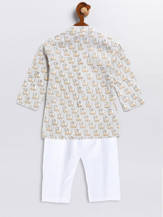 VASTRAMAY SISHU Boy's Beige Panda Printed Cotton Kurta Pyjama Set
