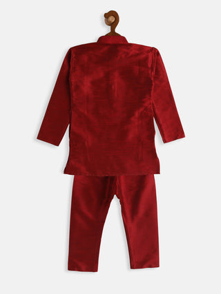 VASTRAMAY SISHU Boys Maroon Silk Blend Kurta Pyjama Set