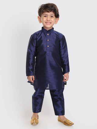 VASTRAMAY SISHU Boys Navy Blue Silk Blend Kurta Pyjama Set