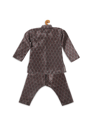 VASTRAMAY SISHU Boy's Grey Floral Printed Kurta And Pyjama Set