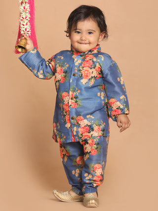 VASTRAMAY SISHU Boy's Blue Floral Printed Kurta With Pyjama Set