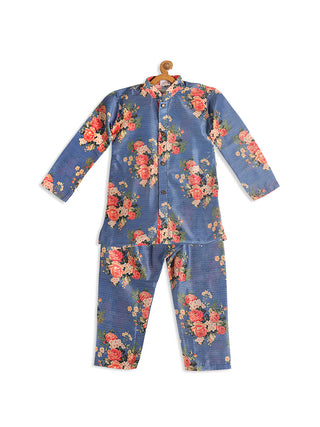 VASTRAMAY SISHU Boy's Blue Floral Printed Kurta With Pyjama Set