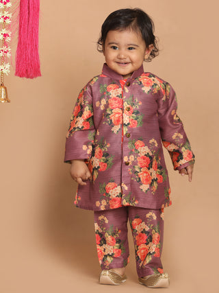 VASTRAMAY SISHU Boy's Purple Floral Printed Kurta With Pyjama Set