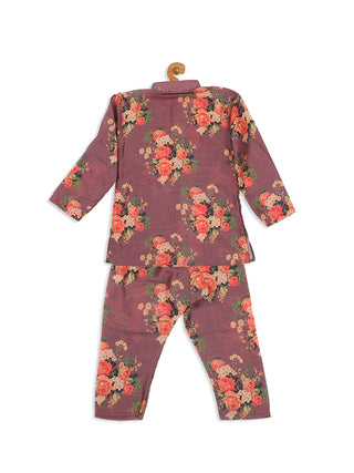 VASTRAMAY SISHU Boy's Purple Floral Printed Kurta With Pyjama Set
