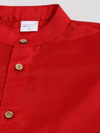 VASTRAMAY SISHU Boy's Red Silk Blend Kurta Pyjama Set