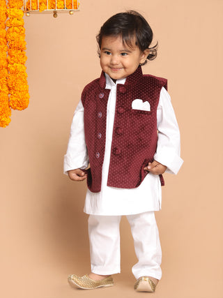 VASTRAMAY SISHU Boy's Maroon Printed Kurta with Pyjamas & Nehru Jacket