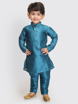 VASTRAMAY SISHU Boys Turquoise Silk Blend Kurta Pyjama Set