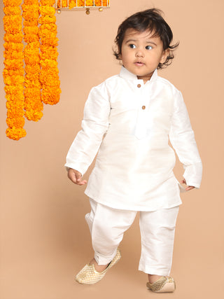 VASTRAMAY SISHU Boy's White Kurta With Pyjama Set