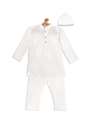 VASTRAMAY SISHU Boy's White Kurta And  Pyjama Set With Prayer Cap