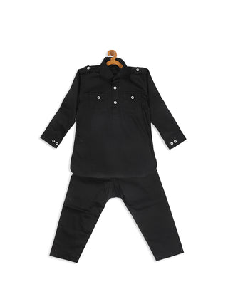 VASTRAMAY SISHU Boy's Black Pure Cotton Pathani Style Kurta With Pyjama Set