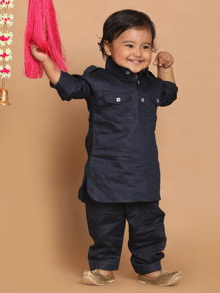VASTRAMAY SISHU Boy's Blue Pure Cotton Pathani Kurta With Pyjama Set