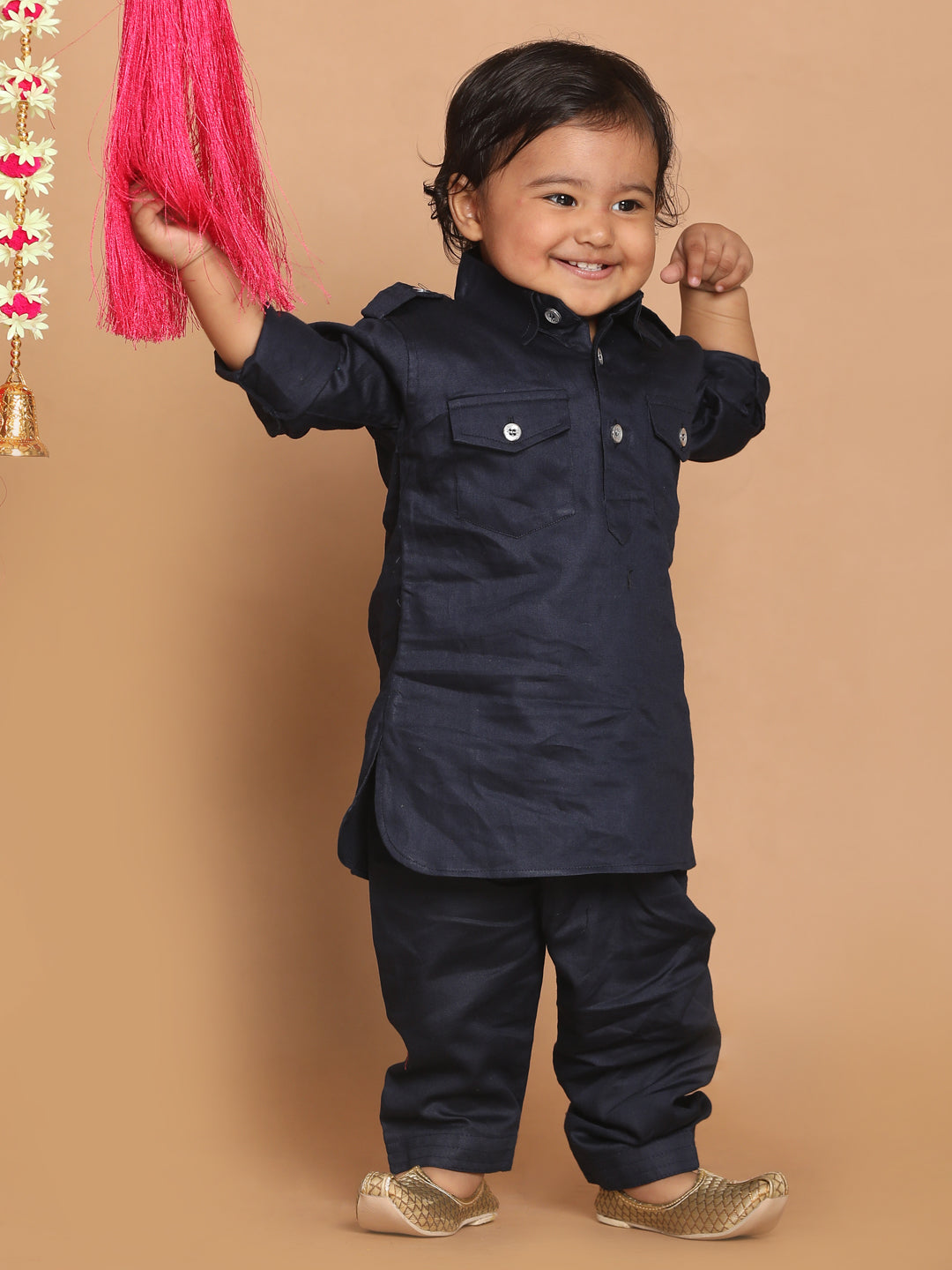 VASTRAMAY SISHU Boy s Blue Pure Cotton Pathani Kurta With Pyjama Set vastramay