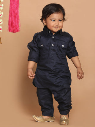VASTRAMAY SISHU Boy's Blue Pure Cotton Pathani Kurta With Pyjama Set