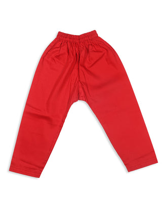 VASTRAMAY SISHU Boy's Red Pure Cotton Pathani Styl Kurta With Pyjama Set