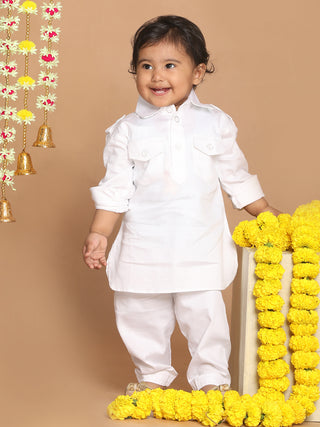 VASTRAMAY SISHU Boy's White Pure Pathani Kurta With Pyjama Set