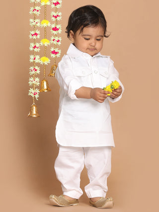 VASTRAMAY SISHU Boy's White Pure Pathani Kurta With Pyjama Set