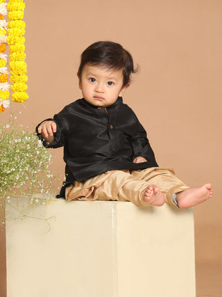 VASTRAMAY SISHU Boy's Black & Rose Gold-Toned Kurta with Dhoti Pant Set