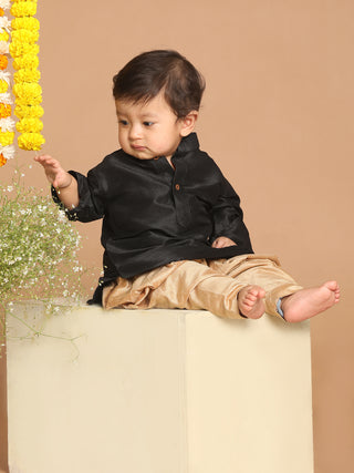 VASTRAMAY SISHU Boy's Black & Rose Gold-Toned Kurta with Dhoti Pant Set