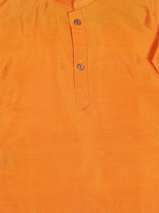 VASTRAMAY SISHU Boy's Orange Kurta And Maroon Dhoti Set