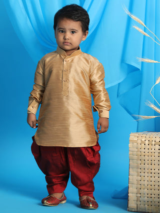VASTRAMAY SISHU Boy's Rose Gold & Maroon Kurta With Dhoti Pant Set