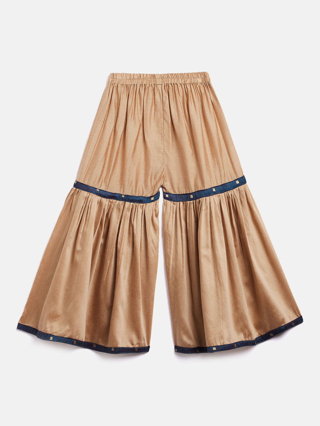 Sishu Girl's' Blue Zari Kurta And Rose Gold Sharara Set