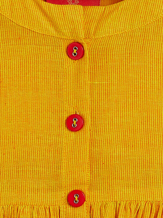 VASTRAMAY SISHU Girl's Mustard Striped Handloom Kurta With Cream Pyjama Set