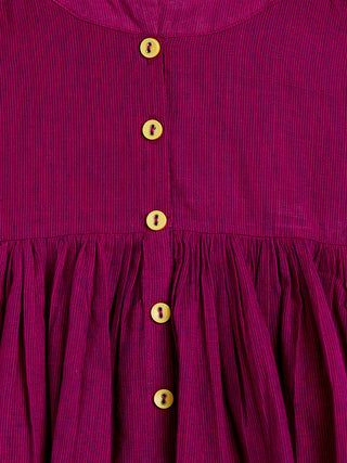 VASTRAMAY SISHU Girl's Purple Striped Handloom Kurta With Yellow Pyjama Set