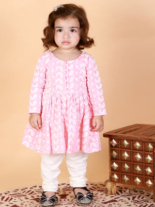 VASTRAMAY SISHU Girl's Pink And White Chikankari Kurta Leggings Set