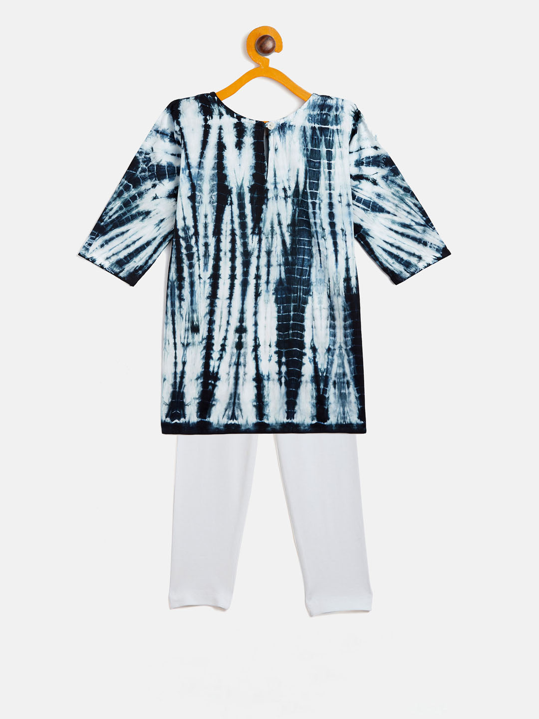 Sishu Girl's Black & White Pure Cotton Tie-Dye Kurta Leggings & Dupatta Set