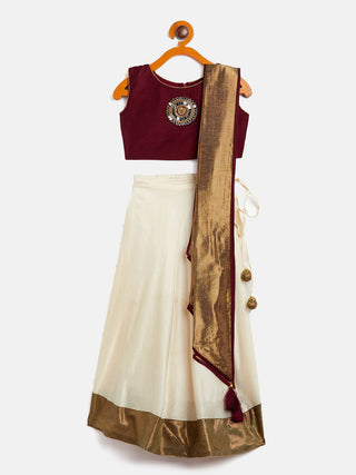 VASTRAMAY SISHU Girl's Viscose Crop Top Skirt And Drape Dupatta Set