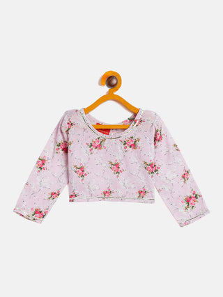 VASTRAMAY SISHU Girl's Printed Linen Crop Top And Ruffle Skirt Set