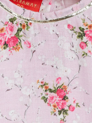 VASTRAMAY SISHU Girl's Printed Linen Crop Top And Ruffle Skirt Set