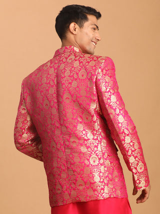 SHRESTHA By VASTRAMAY Men's Valentino Pink Jacquard Silk Blend Blend Blazer