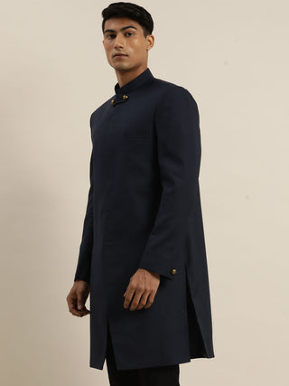 SHRESTHA By VASTRAMAY Men's Navy Blue Silk Blend Indo Only Top