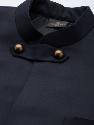 SHRESTHA By VASTRAMAY Men's Navy Blue Silk Blend Indo Only Top