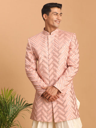 Vastramay Men's Pink Mirror Indo Western Sherwani Only Top
