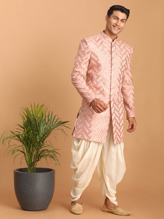 SHRESTHA By VASTRAMAY Men's Pink Mirror Indo Western Sherwani Only Top